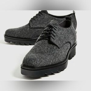 Zara Platform Blucher Track Wool Preppy Collegiate Oxford Chunky Shoes Gray Felt